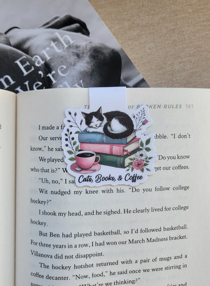 Cats Book Coffee Magnetic Bookmark