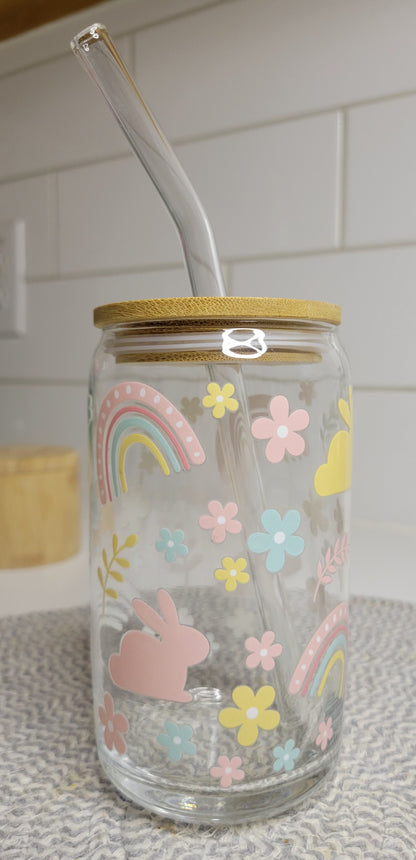 Bunnies & Rainbows 16 oz Glass Cup