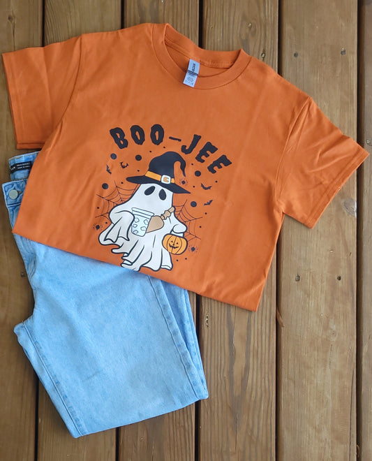 Boo-Jee Ghost with Boba Tea Orange Halloween Short Sleeve T-Shirt