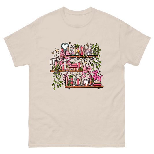 Pink Coquette Bookshelf Short Sleeve Unisex T-Shirt