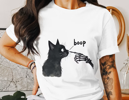 Skeleton Booping Cat Nose T-Shirt or Crewneck