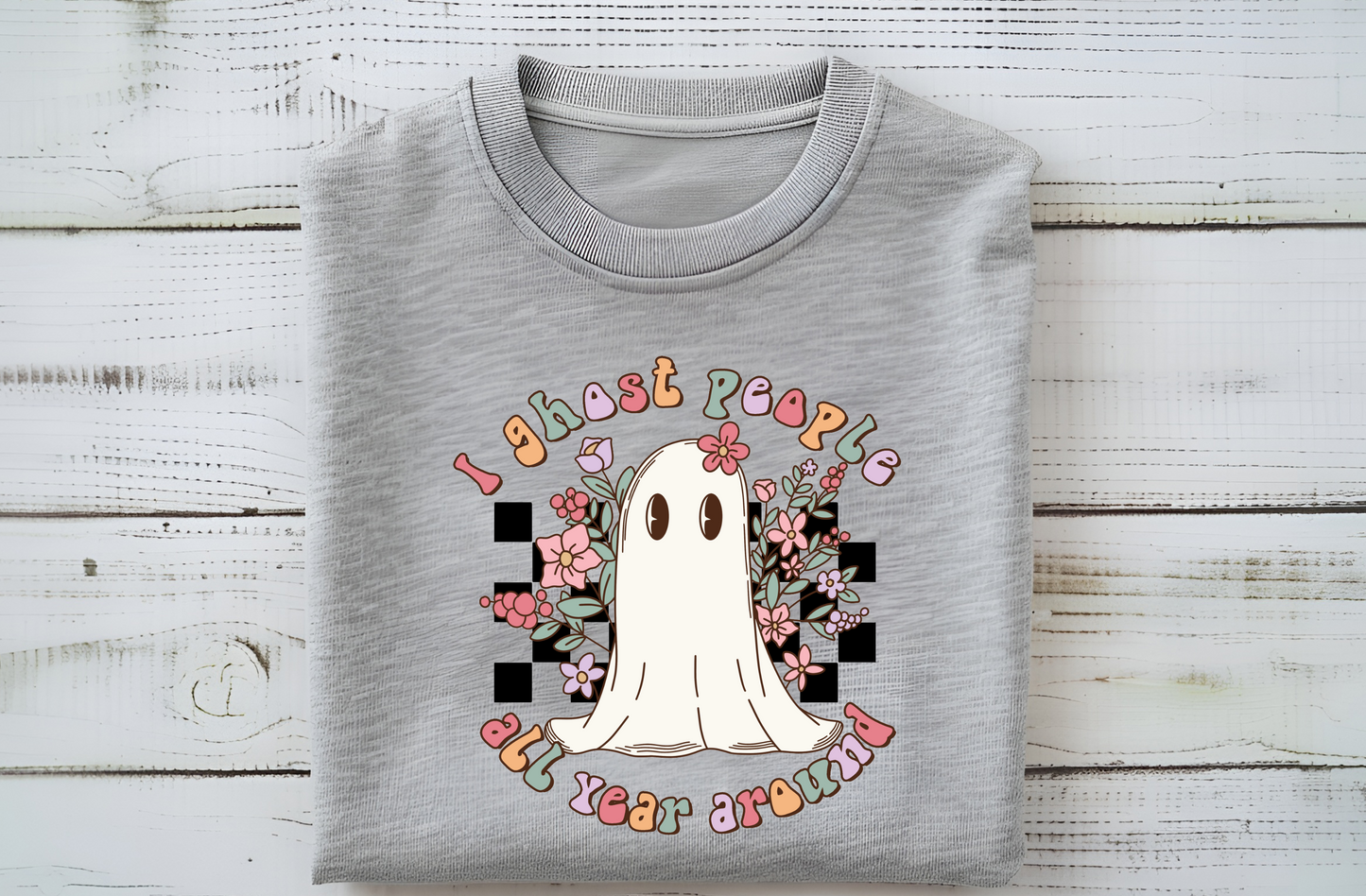 I Ghost People All Year Long Ghost with Flowers Sweatshirt