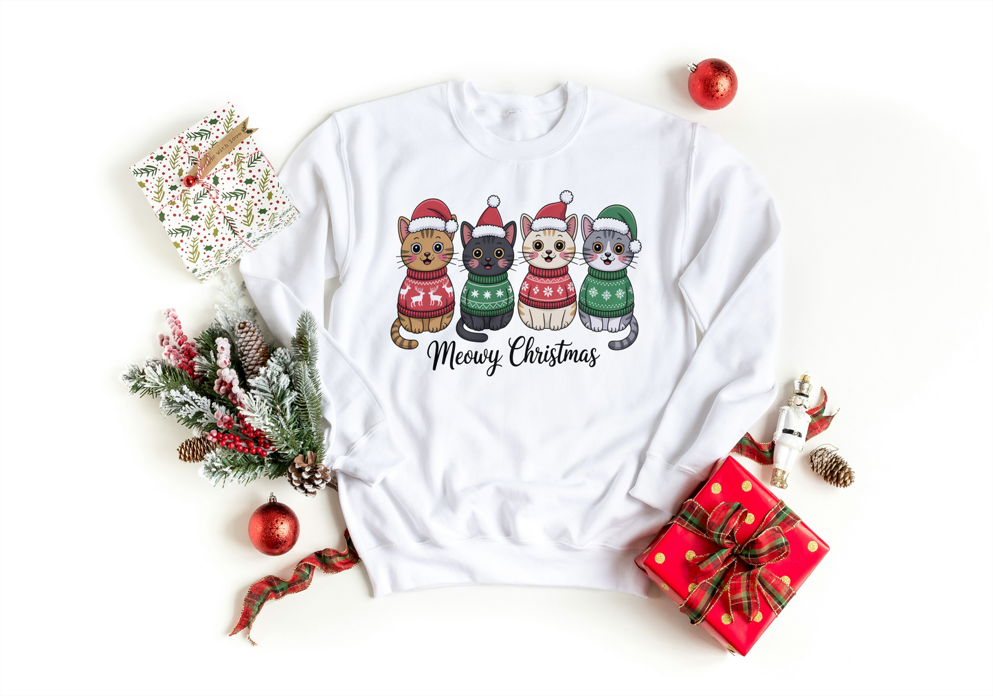 Meowy Christmas Cats Sweatshirt or T-Shirt
