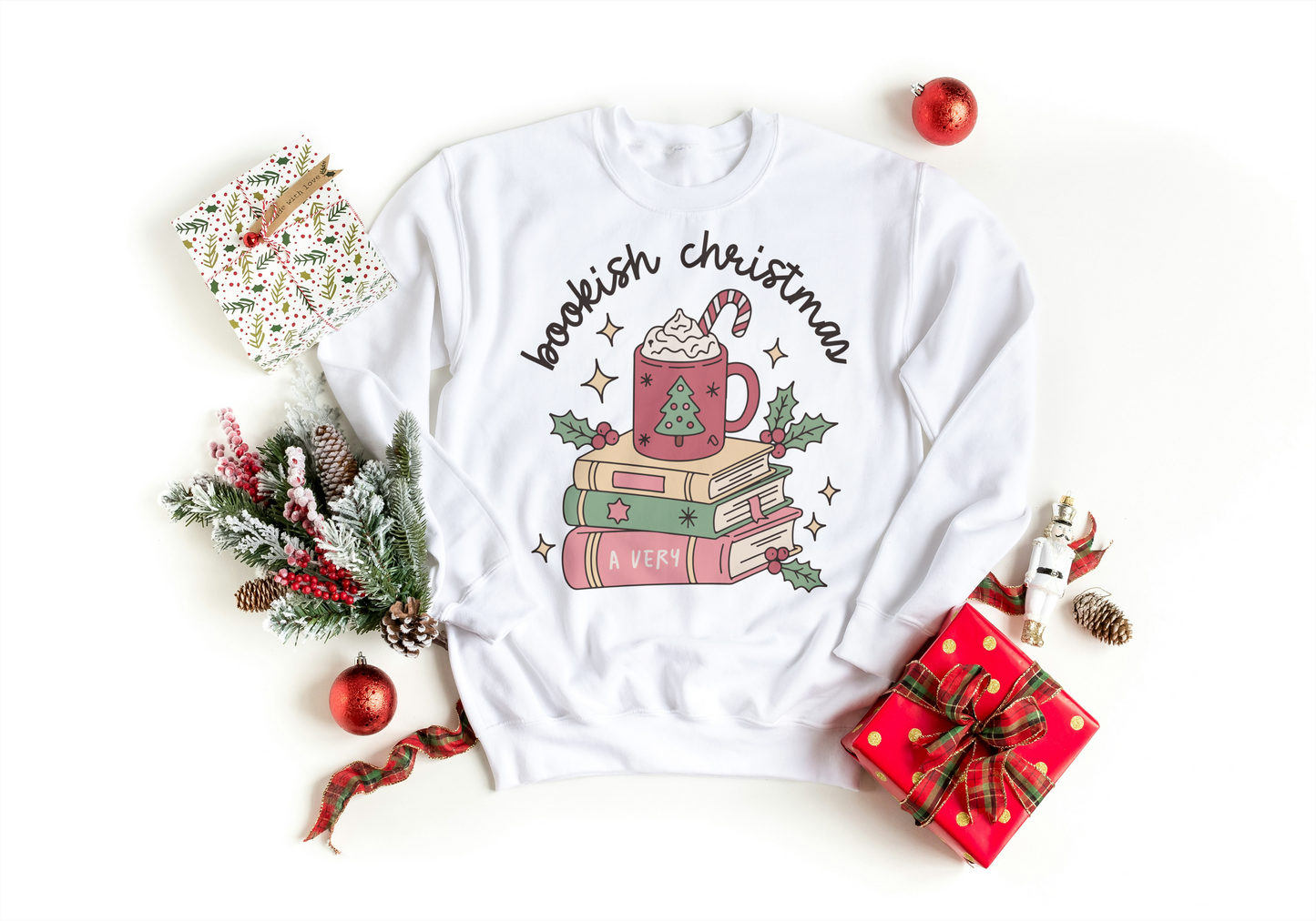 A Very Bookish Christmas Sweatshirt or T-Shirt