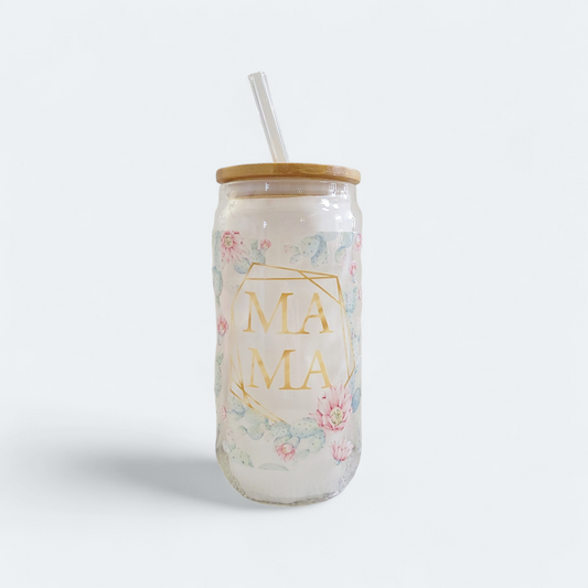 Mama Cactus Floral 16 oz Glass Cup