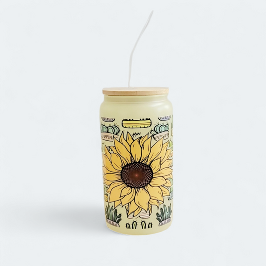 Sunflowers & Succulents Color Changing Yellow 16 Oz Glass Cup