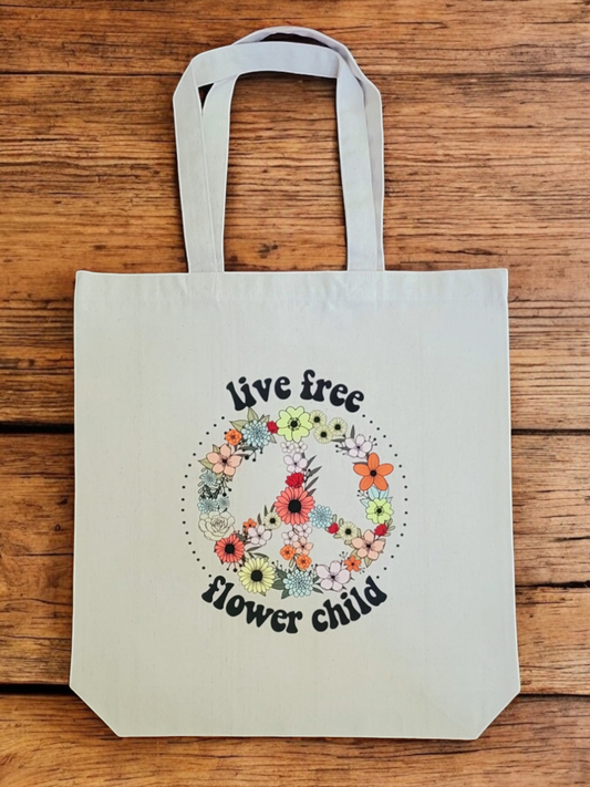 Life Free Flower Child Peace Sign Tote Bag