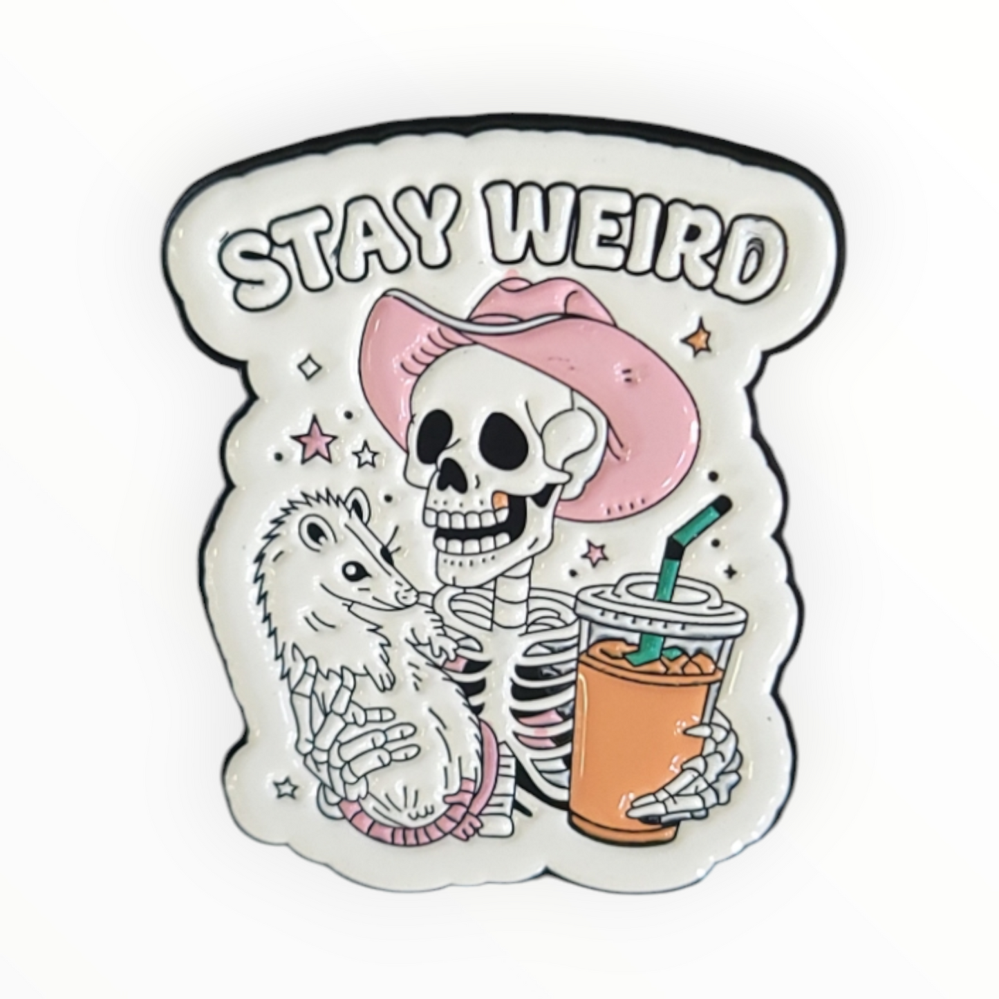 Stay Weird Skeleton & Possum Enamel Pin