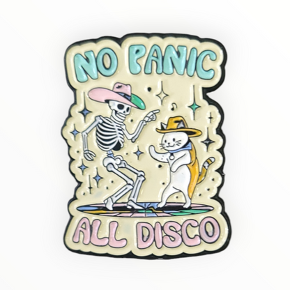 No Panic All Disco Skeleton & Cat Dancing Enamel Pin