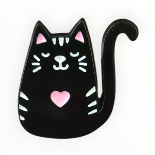 Black Cat Pink Heart Enamel Pin