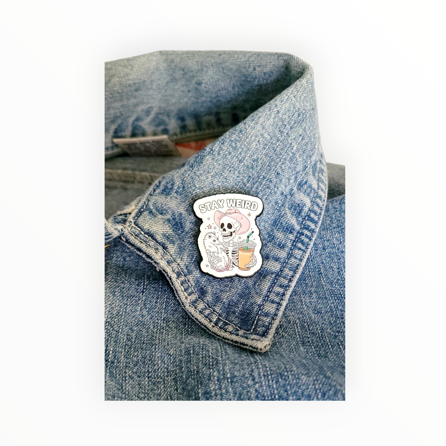 Stay Weird Skeleton & Possum Enamel Pin