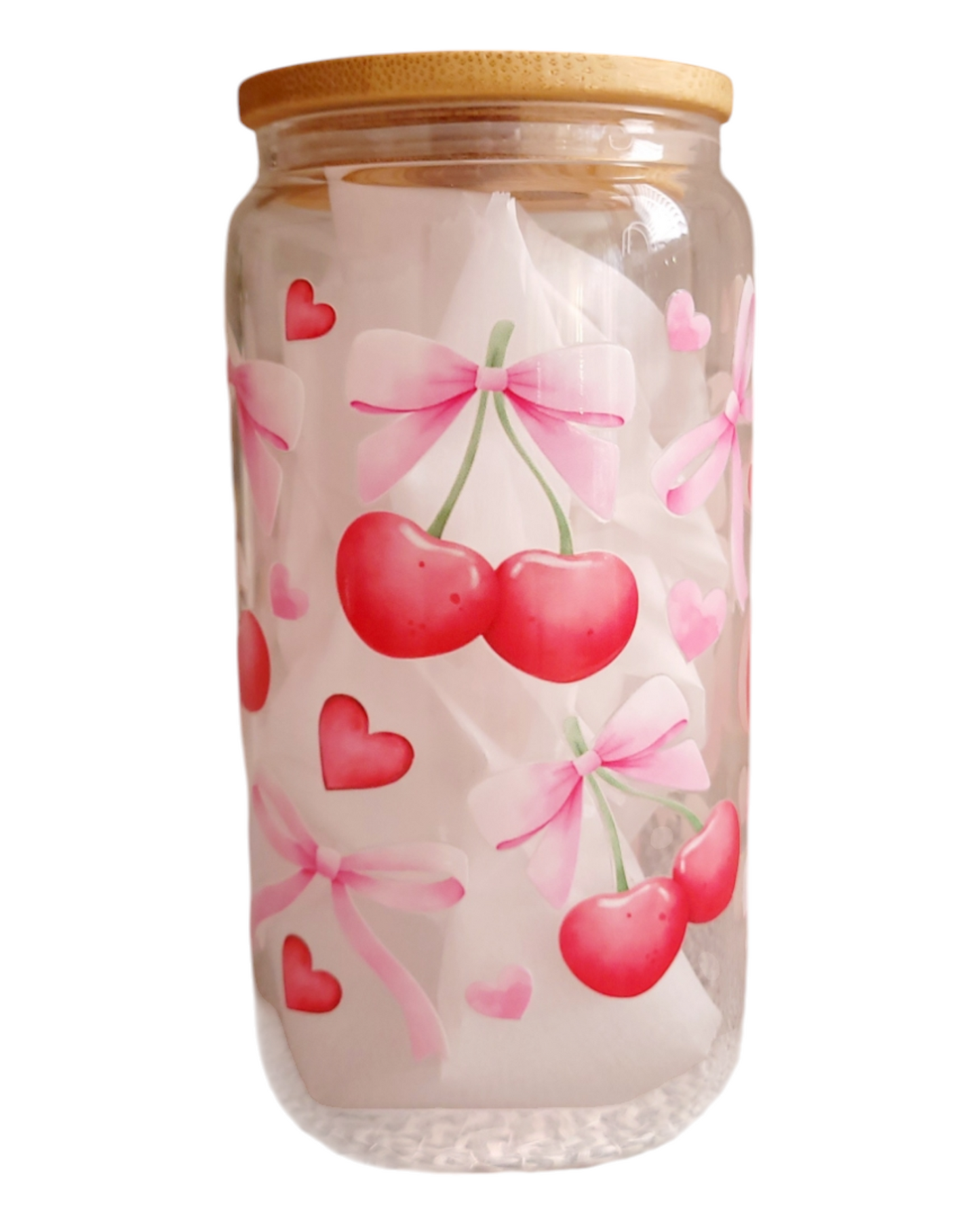 Bows, Hearts & Cherries 16 Oz Glass Cup